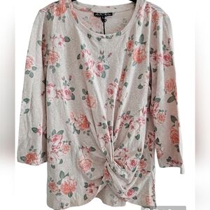 A+A COLLECTION TOP W/HEM KNOT SZ L PINK GREEN